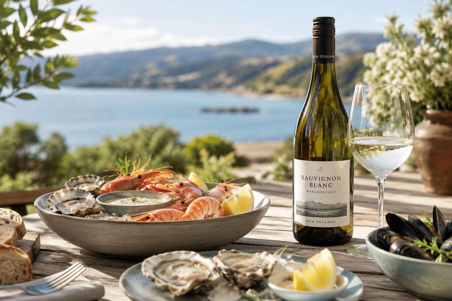 New Zealand vin til sommer og skaldyr